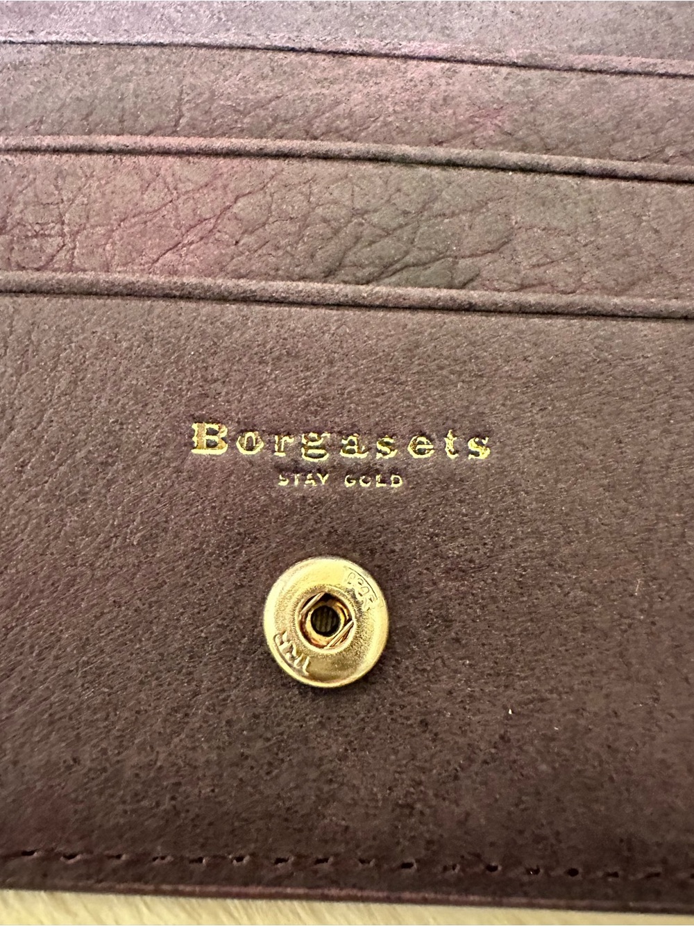 Borgasets RFID Plum Leather Card Wallet with Gold Hardware - Picture 3 of 5